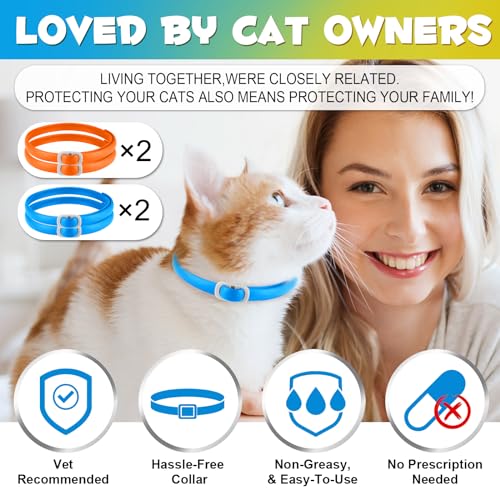 Anti-Floh- und Anti-Zecken-Halsband für Katzen, 4 Stück gegen Larven und Eier – beseitigt und tötet – schützt das Tier und den Lebensraum, effektiver Schutz für 24 Monate, verstellbar und wasserdicht
