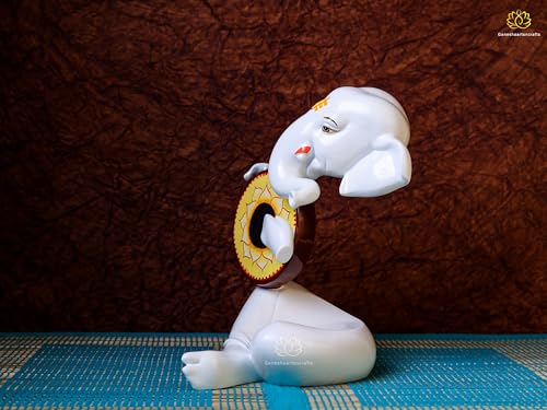Statue de Ganesh blanche avec instruments musique chic pour décoration maison - 7
