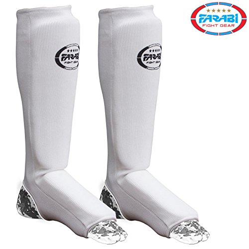 Farabi boxe parastinchi parastinchi Shin collo del piede con velcro parastinchi MMA parastinchi crossfit Muay Thai Shin Instep parastinchi parastinchi con cinghie per allenamento protezione & workout, White