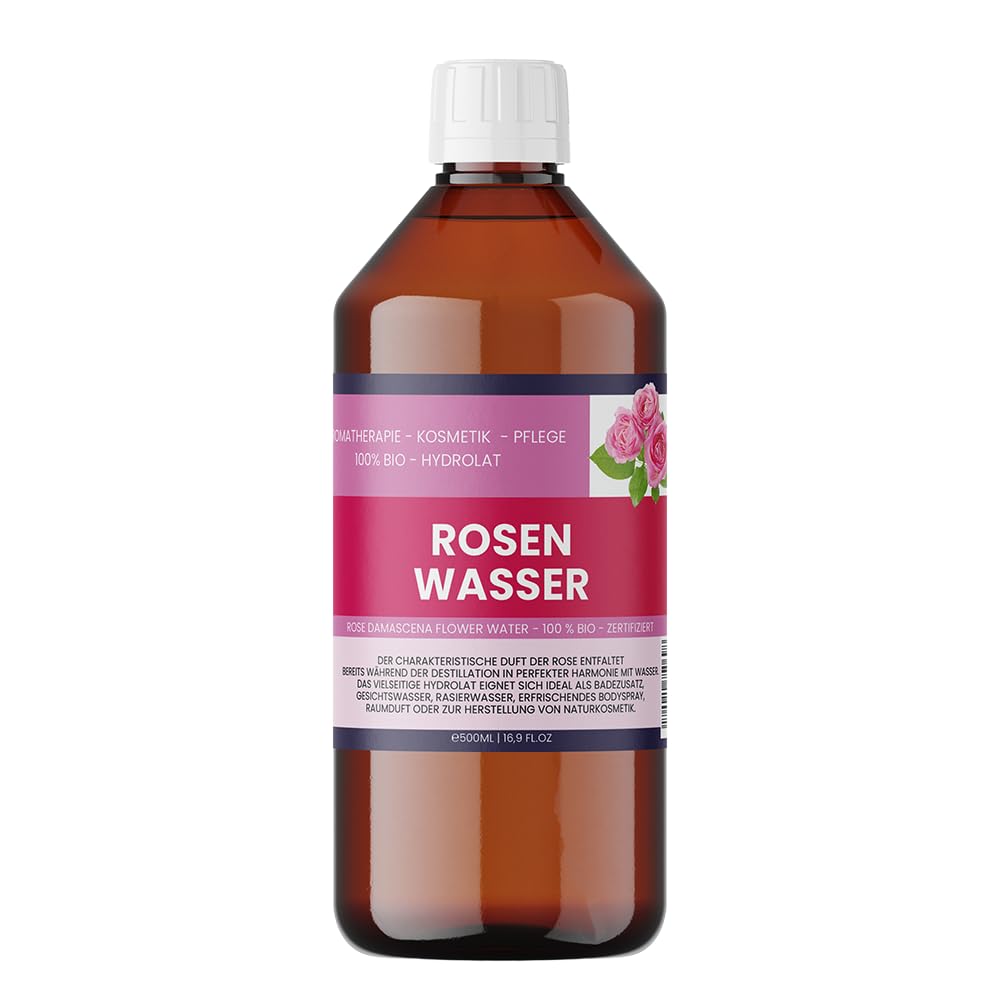 Bio-Rosenwasser 500 ml – 100% Reines Rose Damascena Hydrolat für Gesicht, Haare & DIY-Kosmetik - Organic Rose Water - Nakobe