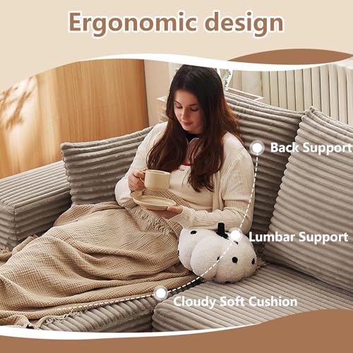 Image of Oversized Modular Sectional Sofa Couch, Large 6 Seater Corner Sofa Modern U Shaped Sectional Couch Cloud Couches for Living Room, Office, Spacious Space, Corduroy, No Assembly Required, Camel