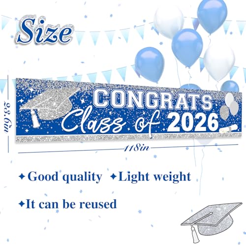 Image of Large Congrats Grad Banner Light Blue Class of 2026 Banner Backdrop 2026 Yard Sign for Graduation Party Supplies Graduation Decorations 2026 (Light Blue)