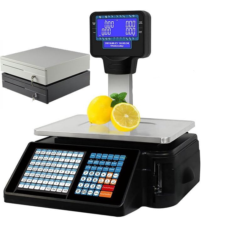 Báscula digital comercial con impresora térmica y caja registradora miniatura 1