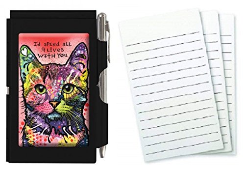 Wellspring Metal Flip Note Case with Pen and 3 Pack Refill, Bundle (Nine Lives)