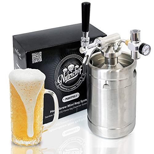 Pressurized Beer Mini Keg System - 64oz Stainless Steel Growler Tap, Portable Mini Keg Dispenser Kegerator Kit, Co2 Pressure Regulator Keeps Carbonation for Craft Beer, Draft and Homebrew - NutriChef