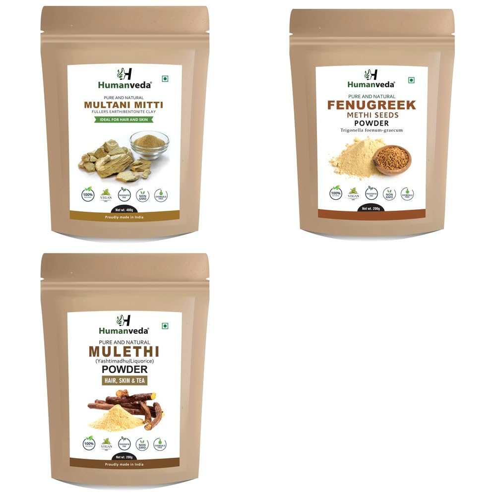 Pure Multani Mitti Fuller's Earth, Methi Fenugreek Powder and Mulethi Licorice Powder Combo Pack for Comprehensive Hair Care and Radiant Glowing Skin Rejuvenation Ayurvedic Product and Natural Organic Herbal Fine P-image-49