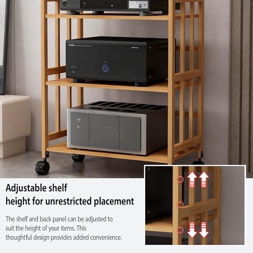 Estante de audio HiFi móvil de alta durabilidad con balda ajustable y ruedas estables 4