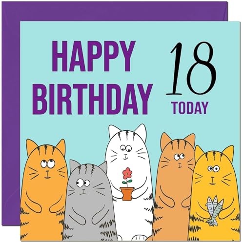 18th Happy Birthday Card - Cute Cats Birthday Card for 18 Year old teenage Kids Eighteen, Eighteenth