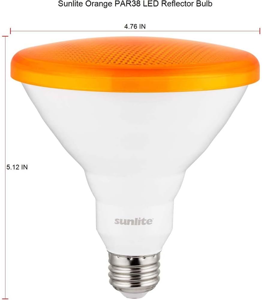 Sunlite 80555-SU LED Orange PAR38 Spot Light Bulb, 12 Watts, Medium (E26) Base, 35° Flood Beam, Decorative, Holiday Lighting, Turtle + Wildlife Friendly, ETL Listed, 1 Pack