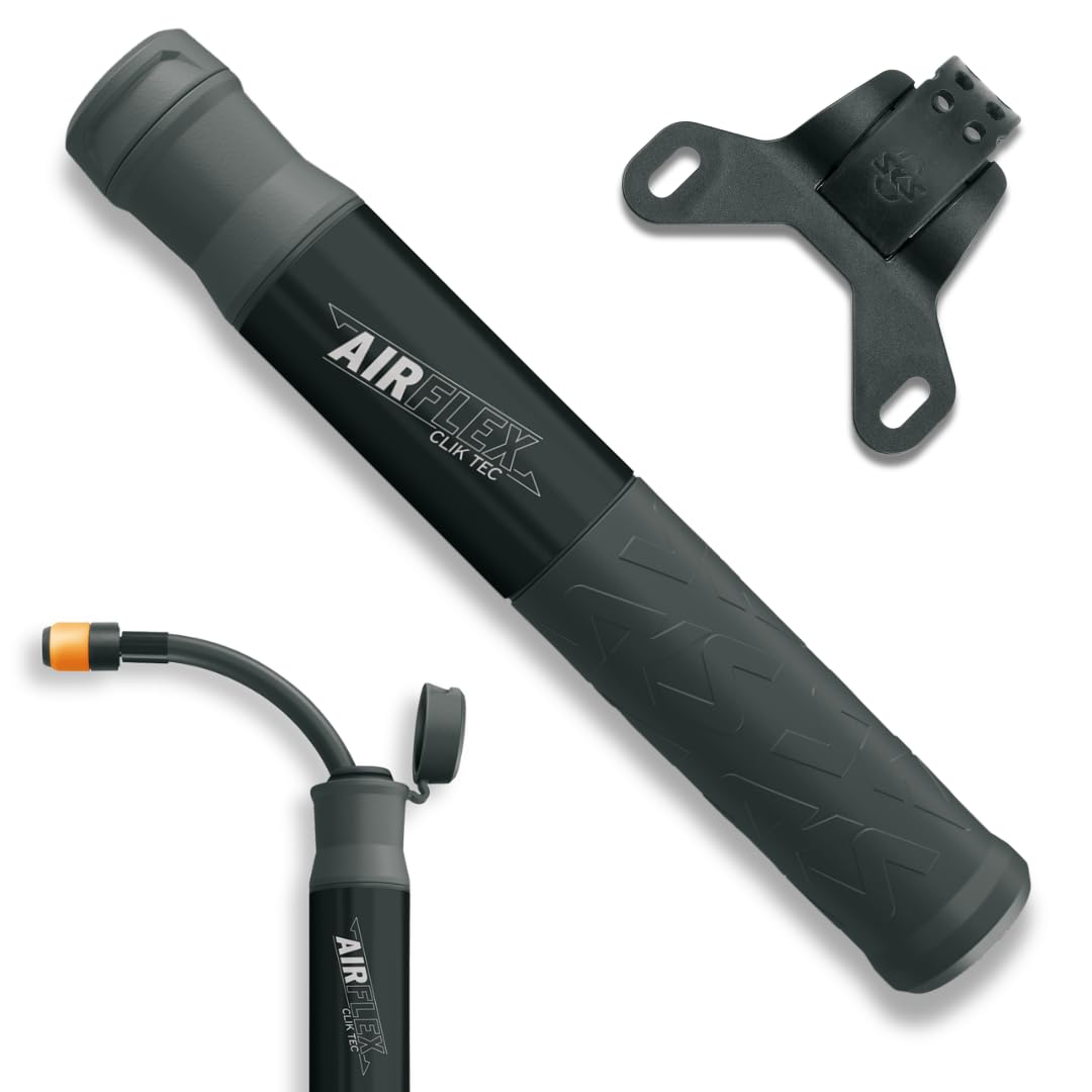 SKS GERMANY Airflex Explorer CLIK TEC Minipumpe (Fahrradpumpe für das CLIK Valve-System, ausziehbarer Schlauch mit CLIK TEC-Ventilkopf, ergonomischer Griff mit Weichkomponenten), schwarz