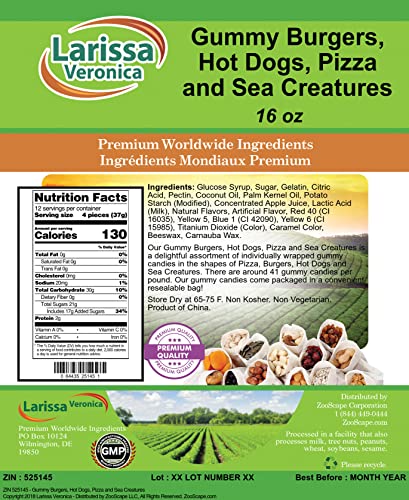 Gomitas variadas con hamburguesas, perros y pizza 16 oz miniatura 2