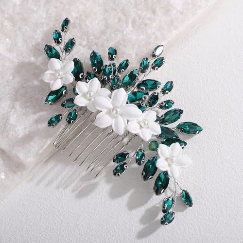 Peine para cabello floral Teyglen color plateado con piedras miniatura 1