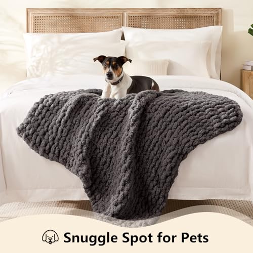 Image of L'AGRATY Chunky Knit Throw Blanket for Couch, 30 x 40 Inches, Dark Grey