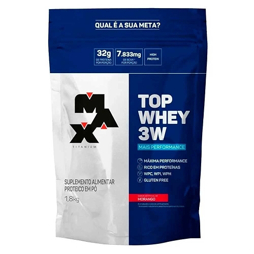 Top Whey 3W Refil (1,8kg) - Mais Performance - Morango - Max Titanium, Max Titanium Top Whey 3W Refil (1,8kg) - Mais Performance - Morango - Max Titanium, Max Titanium