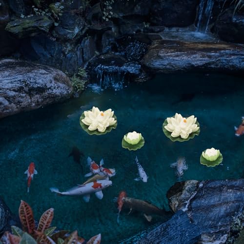 Seerosen Künstlich5 STK Künstliche Lotusblume Schwimmende Teichdekoration Seerose Ornament für Gartenterrasse Pool Aquarium Dekoration (Weiß)