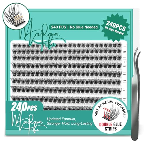 Lash Clusters 240 Pcs Self Adhesive Lash Clusters No Glue Needed Soft Wispy Cluster Lashes 816mm DIY Lash Extensions for Soft Volume Look with Tweezers