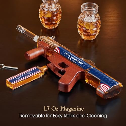 Image of Kollea Gifts for Men Dad, 250th Anniversary Gun Whiskey Decanter Set-Limited Edition, Liquor Decanter with 2 Bullet Shot Glasses, Cool Birthday Gifts for Him Husband, Military Present for Home Bar