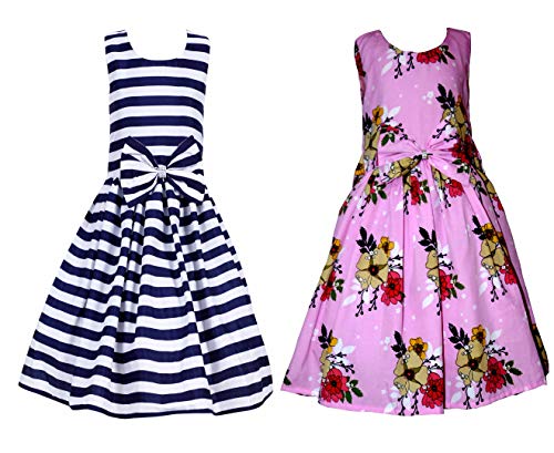 Image of Casual Frock for Baby Girls,Blue Printed and Olive Printed,Pack of 2