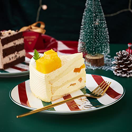 Swuut Christmas Holiday Bone China Dinner Plates - Dessert Plates - Salad Plates Set of 4,Dishwasher Safe (Strip, 8 inch) - Image 2