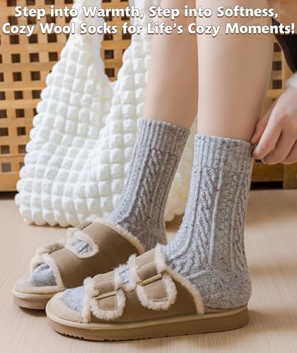 Image of IIG Cute Warm Wool Socks for Women Super Cozy Thick Crew Winter Socks Gifts, 5 Pairs