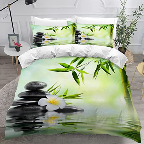 NUYSP Housse de Couette 140x200 avec Fermeture Éclair Bambou Pierre Parure de Lit 1 Personne avec 2 Taies d'oreiller 50x75cm Zen 3D Imprimé Enfant Housse de Couette en Microfibre, 140x200+50x75cmx2