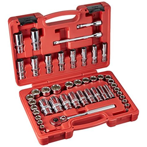 Image of K Tool International 20045 3 /8 inch Drive Spline Socket Set with 3 inch and 6 inch Wobble Extensions for Garages, Repair Shops and DIY, Standard, Deep, SAE, Metric, Polished Chrome Vanadium, Molded Case, 45 Piece