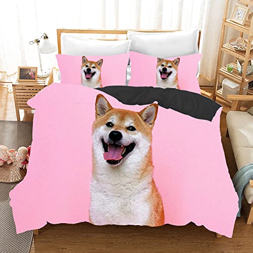 Bettwäsche 155x220cm Shiba Inu Mikrofaser Bettbezug mit Reißverschluss,...