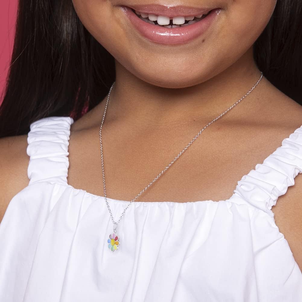 In Season Jewelry Rainbow Daisy Necklace Flower – 925 Sterling Silver Rainbow Enamel Flower Kids Earrings – Hypoallergenic & Comfortable for Toddlers, Kids, & Little Girls