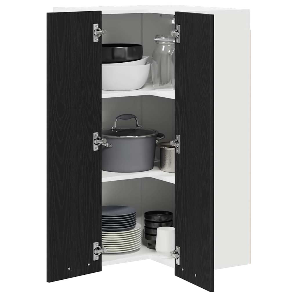 Armadietto pensile in rovere nero e bianco, 57 x 57 x 100 cm, con 3 ripiani e 2 ante, moderno scaffale da parete multiuso in legno per cucina, sala da pranzo, dispensa, spazio per riporre