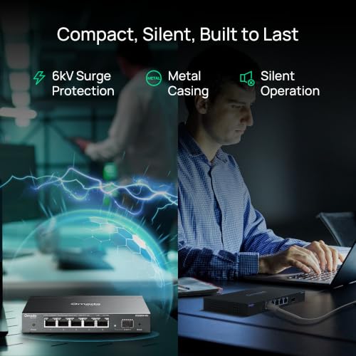 Image of TP-Link Omada 5 Port 2.5G Switch, Easy Managed, VLAN, Auto Loop Prevention, IGMP Snooping, Fanless, Managed by Omada, Durable Metal w / Shielded Ports(ES206X-M2)