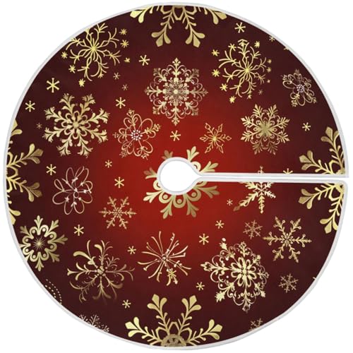 Mnsruu Christmas Tree Skirt Red Gold Snowflakes Christmas Decoration Tree Skirt Ornaments Mat for Indoor Home Decorations Winter Party Outdoor Decor, 35.4 in