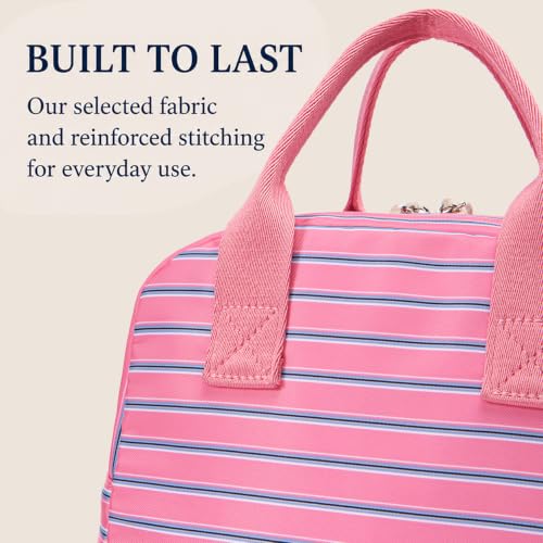 Image of LOVELYWIND Lunch Box for Women, Insulated Lunch Bag, Pink Striped Tote