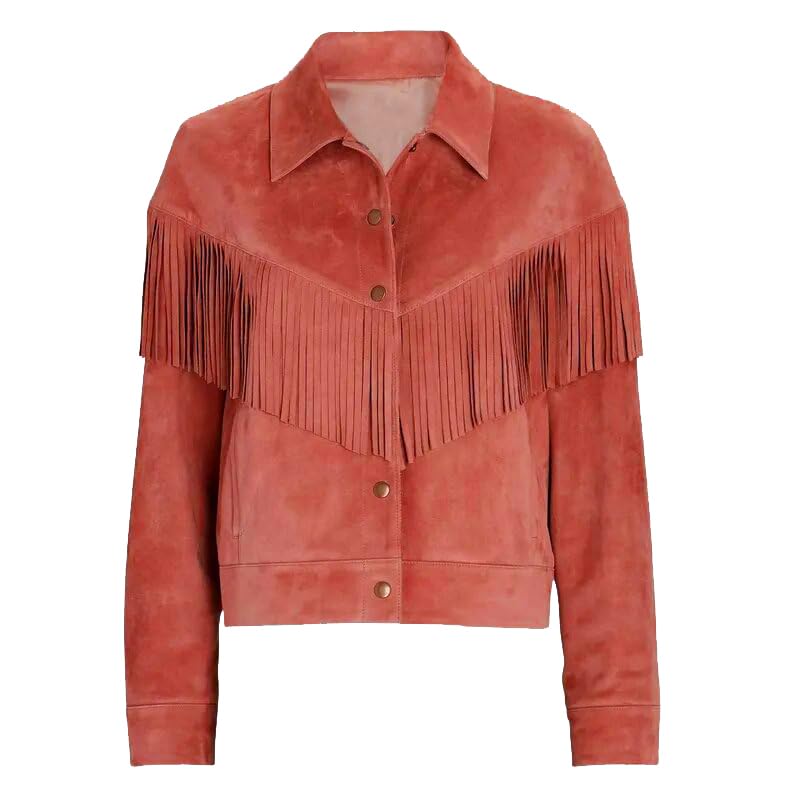 Women's Cowgirl Suede Fringe Leather Jacket - Traditional Native American Western Style Cowgirl Fringe Leather Jacket