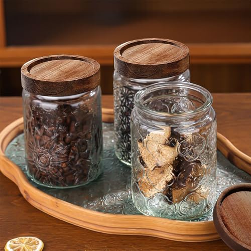 Image of 6-Pack 24 OZ Vintage Glass Jar with Lid, Airtight Food Storage Canisters with Bamboo for Kitchen Counter Pantry, Ideal for Coffee, Candy, Tea, Oats, Sugar, Cookies Decorative Jars