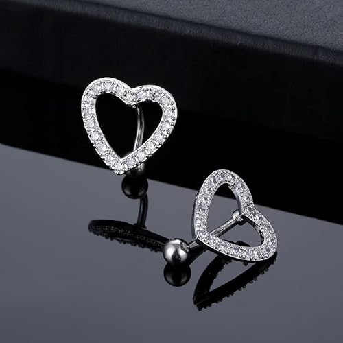 2 Pcs Belly Button Rings For Women Girls Silver Cz Pave Heart Belly Button Rings Trendy Navel Rings Piercing Body Jewelry Sparkling Zircon Belly Rings Set(Silver Heart) #TOP5