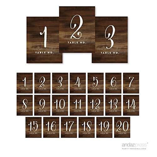 Andaz Press Rustic Wood Print Table Numbers 1-20, 4x6-Inches for Wedding & More