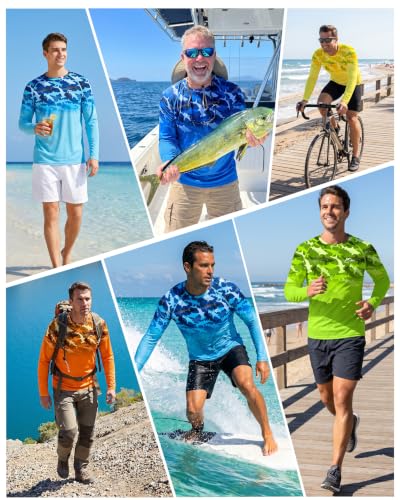 Image of FISHEAL Mens Long Sleeve Fishing Camo Shirts, UPF 50+ Sun Swim Rash Guard