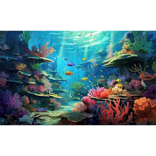 Image of Under The Sea Aquarium Background Tropical Sea Underwater Terrarium Background Oceanarium Colorful Marine Panorama Fish Tank Backdrop Ocean Underwater World with Sunbeams Background Poster 60x24in