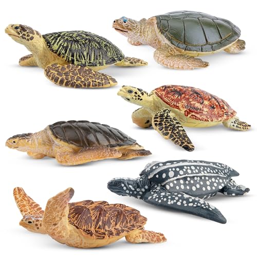 Toymany 6PCS Realistic Sea Turtle Figurines, Plastic Ocean Sea Animals Figures Set Includes of Turtles, Educational Toy Cake Toppers Christmas...