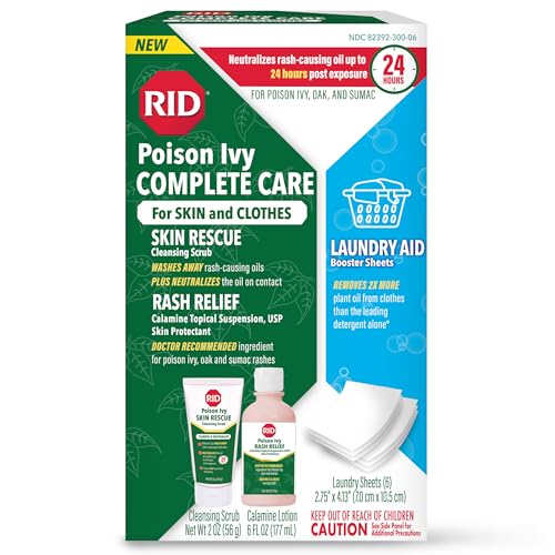 RID Poison Ivy Complete Care for Skin & Clothes – All-in-One Treatment for Poison Ivy, Oak & Sumac with Skin Rescue Cleansing Scrub, Calamine Rash Relief & Laundry AID