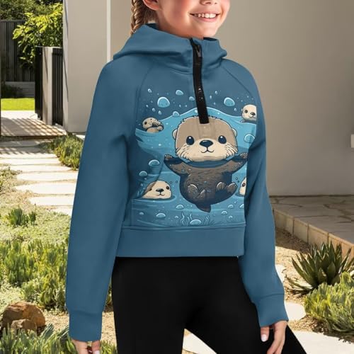 Half Zip Up Hoodies for Girls 5-14 Years Cropped Sweatshirt with Pocket Raglan Sleeve Fall Winter Clothes3