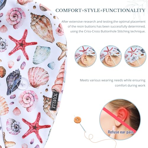 Image of Scrub Caps for Women with Buttons, Classic Surgical Caps | Double-Sided Printed, Adjustable,Long Hours, Sweatbands, Fabric Help Reduce Static Buildup
