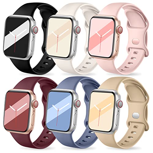 Upeak 6 Pack Sport Strap Compatible with Apple Watch Strap 40mm 38mm 41mm for Men and Women Soft Silicone Replacement Straps for iWatch Ultra SE Series 9 8 7 6 5 4 3 2 1