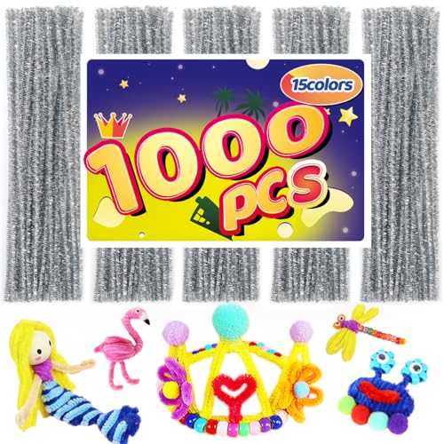Image of Pipe Cleaners, Pipe Cleaners Craft, Arts and Crafts, Crafts, Craft Supplies, Art Supplies (1000 Silver Glitter Pipe Cleaners)