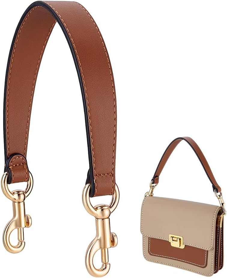 PH PandaHall 15 Inch Short Purse Strap, 1.1 Inch Wide Leather Bag Strap Brown Bag Handles Replacement Puse Handles Handbag Strap with Golden Buckles for Women Men DIY Underarm Bag Handbag Shoulder Bag