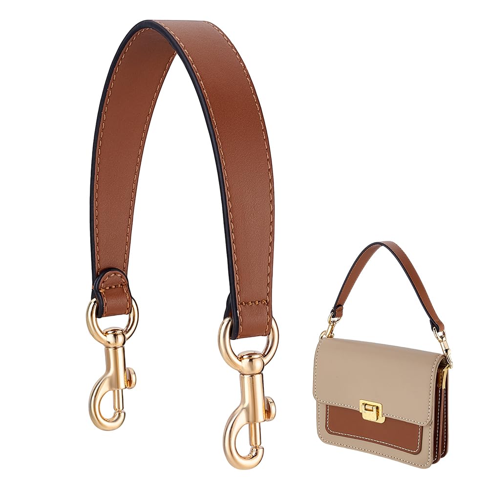 PH PandaHall 15 Inch Short Purse Strap, 1.1 Inch Wide Leather Bag Strap Brown Bag Handles Replacement with Golden Buckles for Women Men DIY Underarm Bag Handbag Shoulder Bag