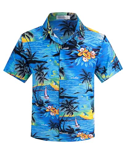 Weecreeture Boy's Button Down Hawaiian Shirt Short Sleeve, Kids Summer Beach Hawaiian Shirts for Boys for 7-14 Years