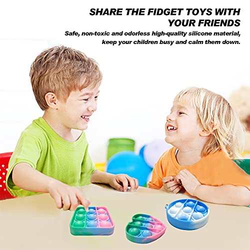 5 Pack Mini Pop Its Fidget Keychain Toys, Push Popper Bubble Keychain Fidget Sensory Simple Dimple POP it Toys, Silicone Anxiety Push Bubble Popping Stress Relief Toys Gifts for Kids Adult -Square