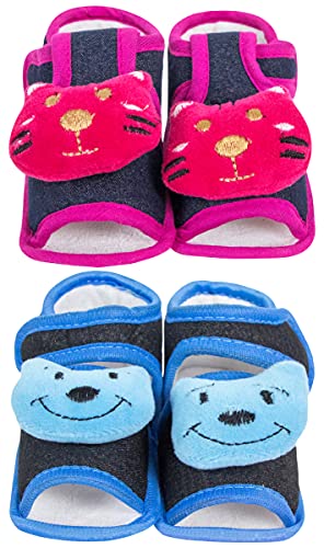 Neska Moda Set of 2 Pair 6 To 12 Months Baby Boys & Girls Denim Cotton Baby Sandal Booties (Blue, Black, Navy Blue, Rani) -BT896andBT897