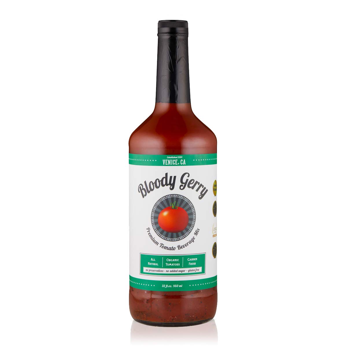 Bloody Gerry Bloody Mary Mix, Deluxe 32 oz, Premium All-Natural, Organic Tomatoes, Classic Brunch Mix For Creating Breakfast Cocktails, Bloody Marys, Michelada, Fresh California Ingredients